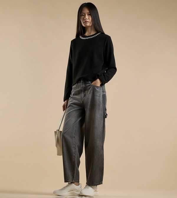 Faded Skater Jeans with Button Closure