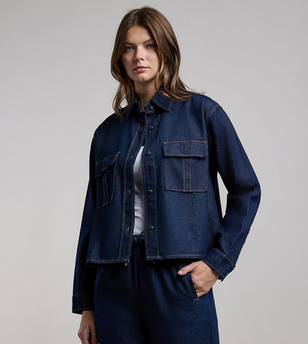 Washed Denim Jacket with Button Closure