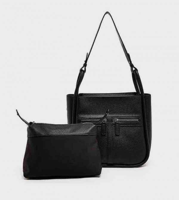 Textured Shoulder Bag with Pouch
