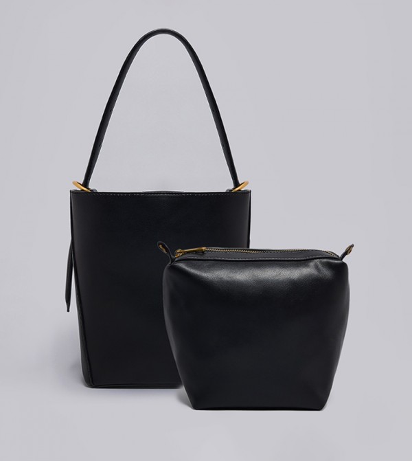 Textured Shoulder Bag with Pouch