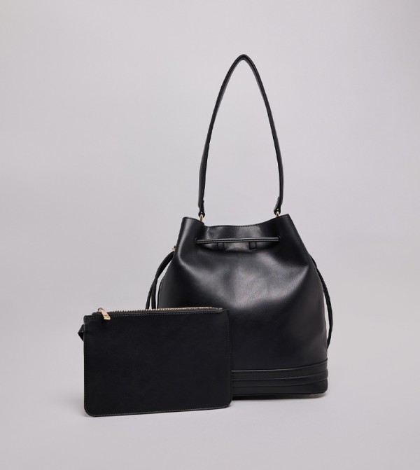 Solid Bucket Bag with Pouch