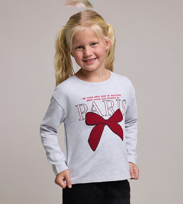 Embroidered T-Shirt with Crew Neck and Long Sleeves