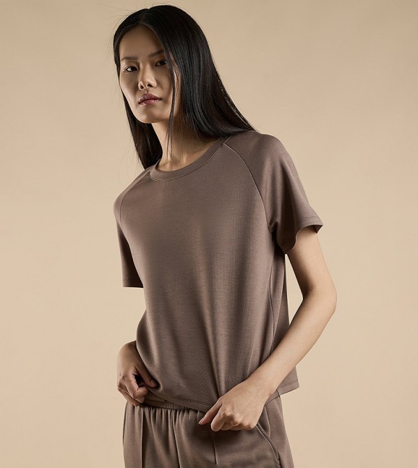 Solid T-Shirt with Crew Neck and Raglan Sleeves