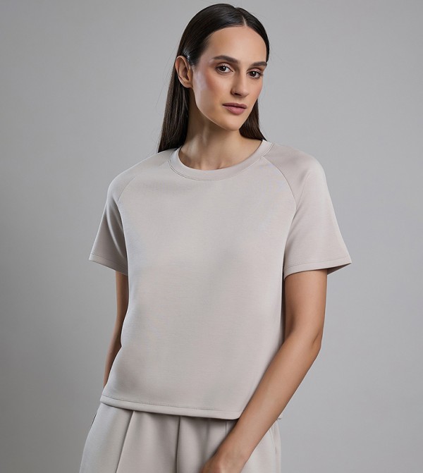 Solid T-Shirt with Crew Neck and Raglan Sleeves