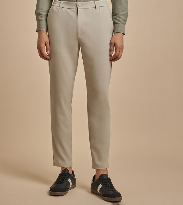 Solid Relaxed Fit Trousers with Button Closure