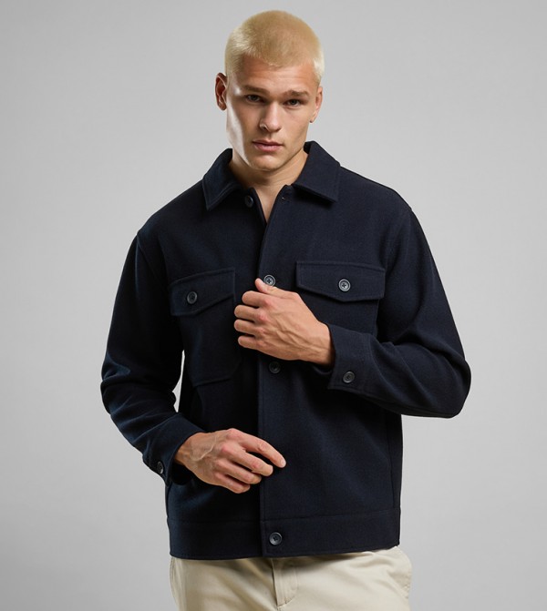 Solid Shacket with Shirt Collar and Long Sleeves