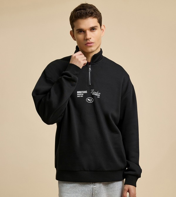 Typography Print Hoodie with Long Sleeves