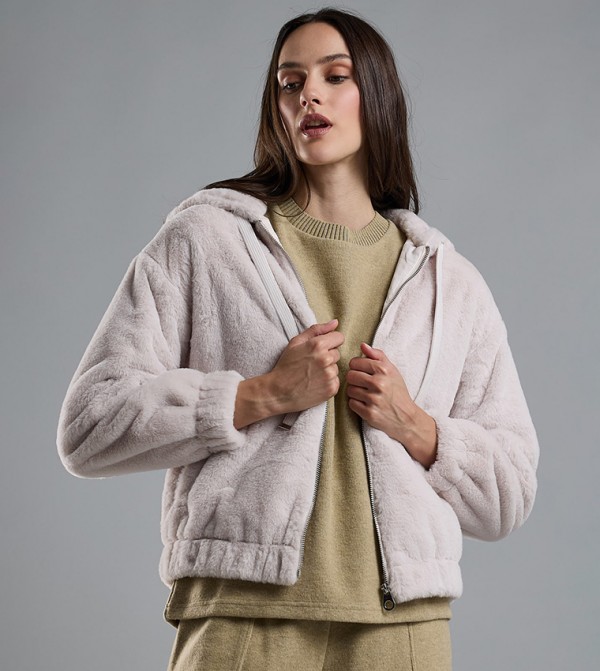 Solid Hooded Jacket with Zipper Closure