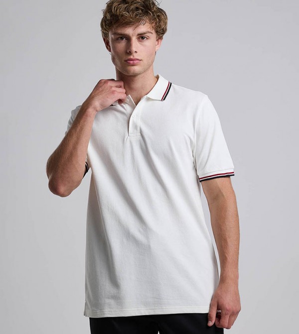 Contrast Trim Polo T-Shirt with Shirt Collar and Short Sleeves
