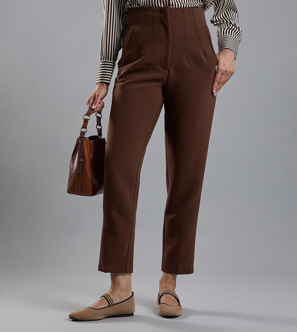 Solid Tapered Fit Pants with Button Closure