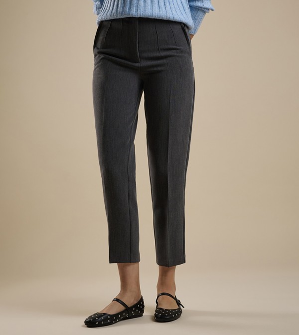 Solid Slim Fit Trousers with Button Closure