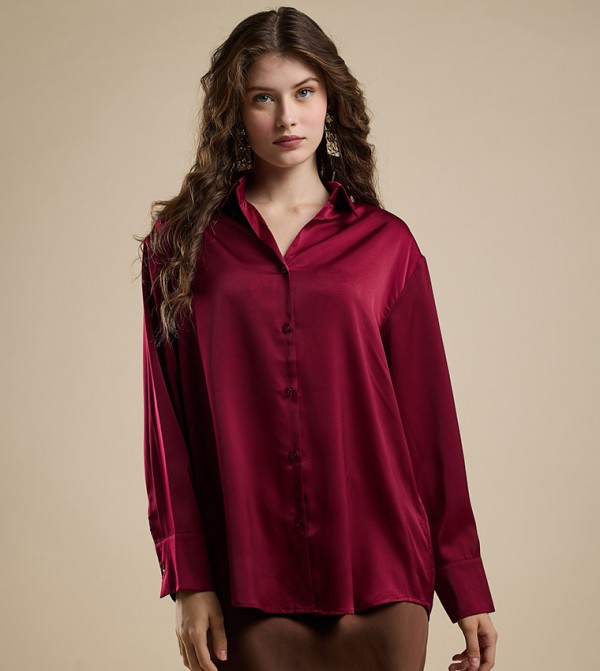 Solid Shirt with Classic Collar and Long Sleeves