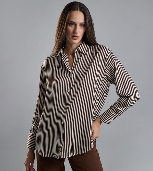 Striped Shirt with Classic Collar and Long Sleeves