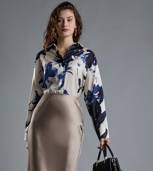 Floral Print Shirt with Classic Collar and Long Sleeves