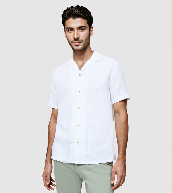 Solid Revere Collar Short Sleeves Shirt