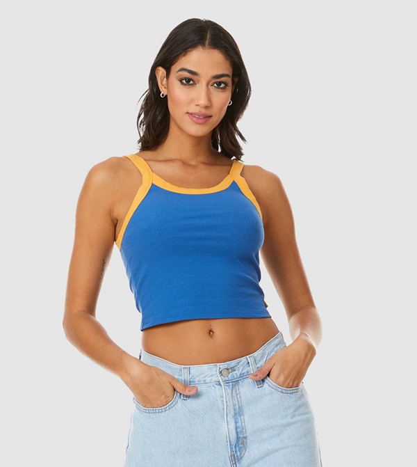 Buy Boohoo Ribbed Cut Out Waist Detail Tank Top In Powder Blue