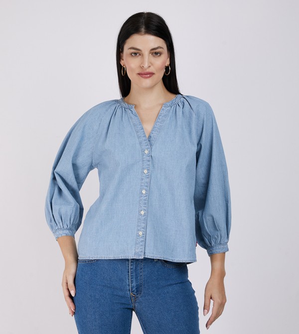 Washed Shirt Style Denim Top
