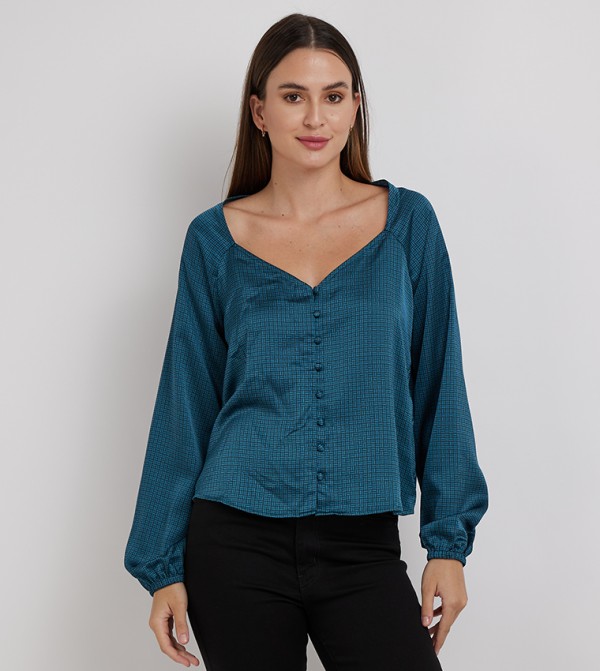 Patterned Sweetheart Neck Top