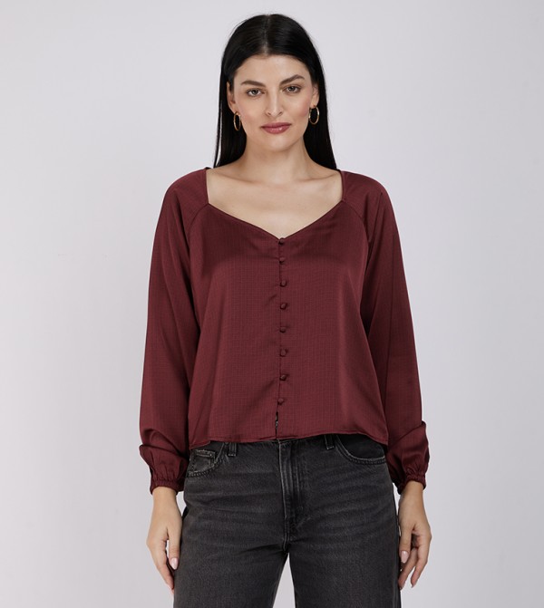 Patterned Sweetheart Neck Top