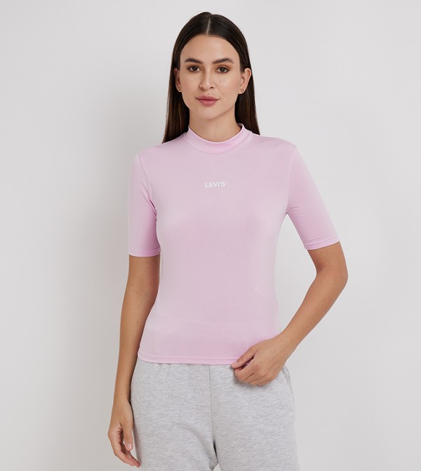 Logo Printed Mock Neck T-Shirt