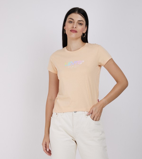 Logo Printed Crew Neck Crop T-Shirt