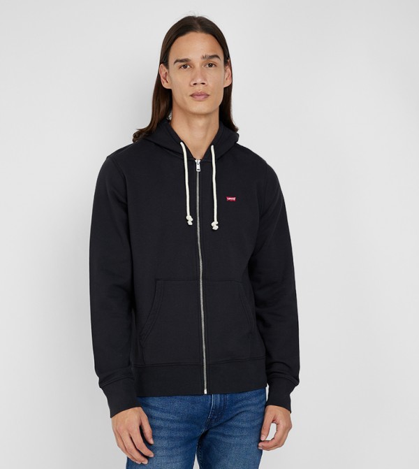 Original Logo Detail Zippered Hooded Jacket