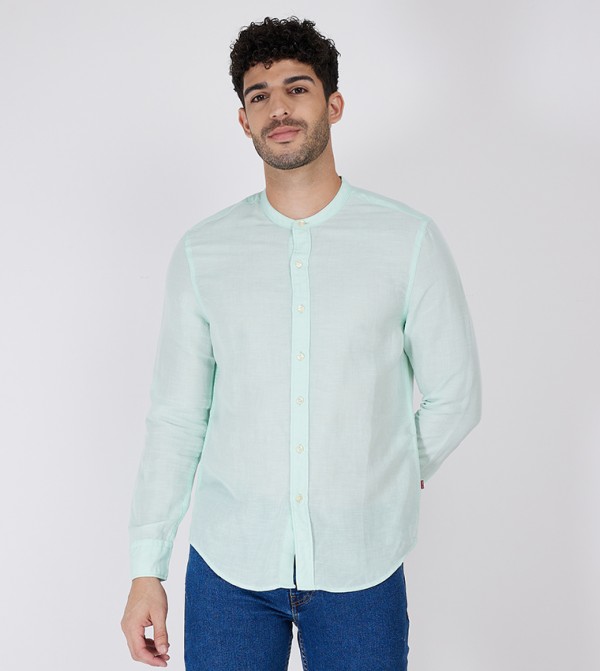 Solid Mandarin Collar Shirt