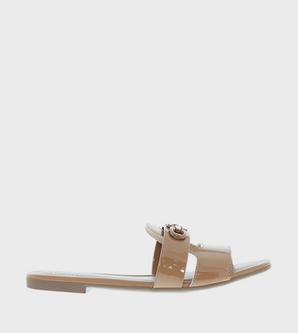 HANNAH Metal Accent Open Toe Flat Sandals