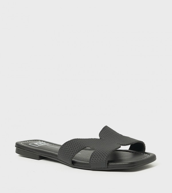 SASHA Textured Cut-Out Flat Sandals