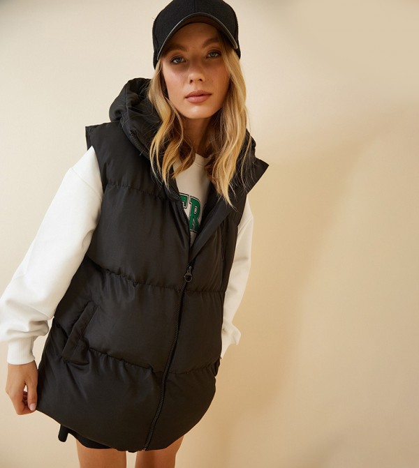 Buy Happiness stanbul Hooded Oversized Inflatable Vest In Black