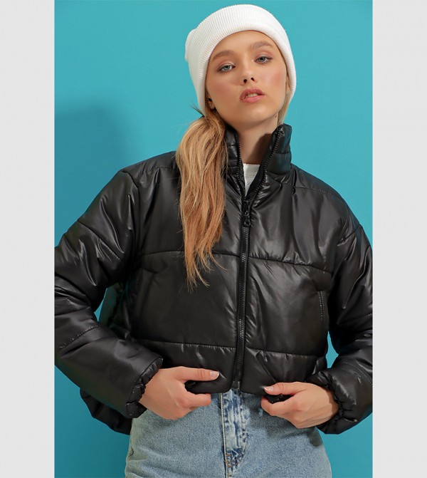 High Neck Zip-Through Inflatable Inflatable Puffer Coat 