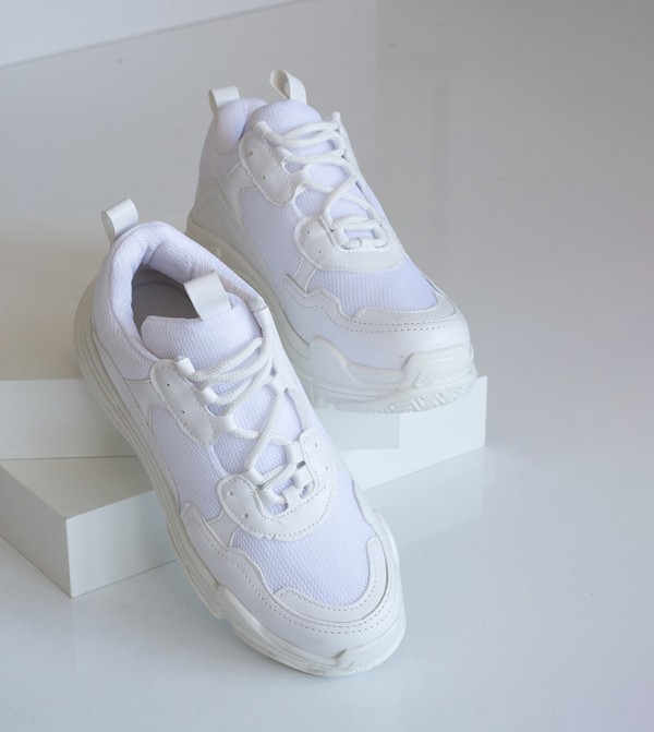 Mesh Detail Lace-Up Sneakers