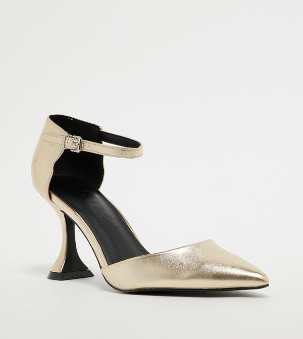 Foil Ankle Strap Slingback Pumps