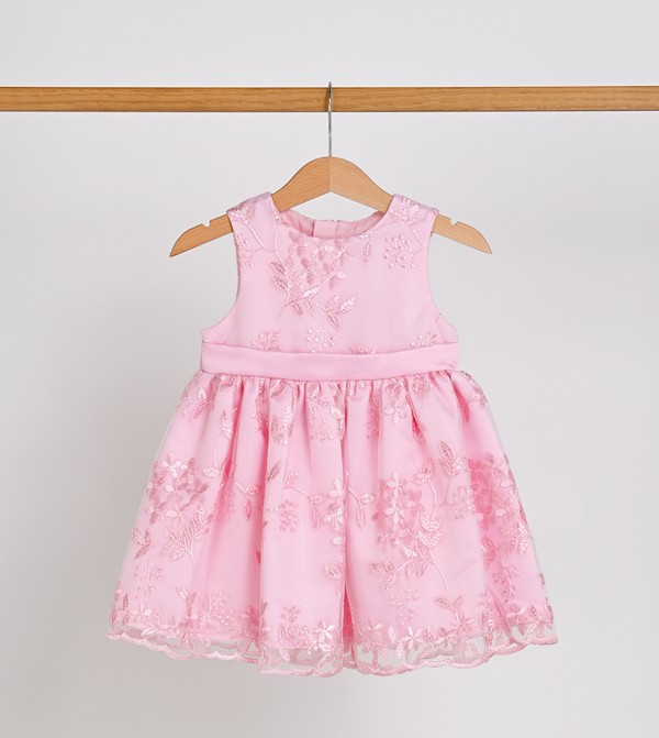 Embroidered Mesh Fit and Flare Dress