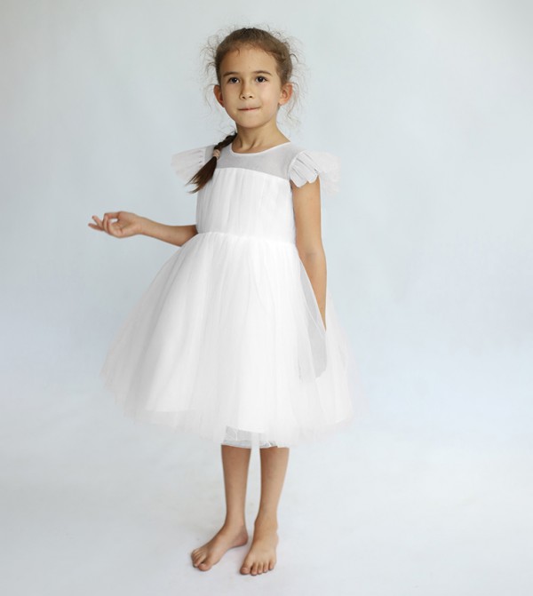 Flutter Sleeves Fit and Flare Tulle Dress