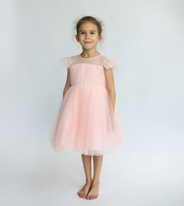 Flutter Sleeves Fit and Flare Tulle Dress