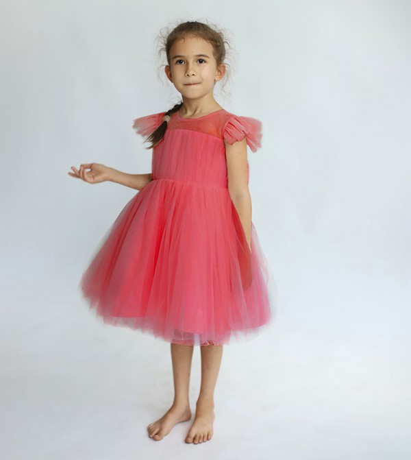 Flutter Sleeves Fit and Flare Tulle Dress