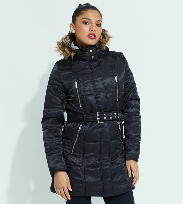 Buy Beverly Hills Polo Club Quilted Parka Jacket With Hoodie In Black ...