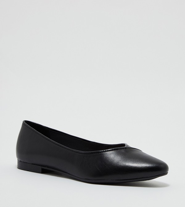 ANNALISE Black Leather Ballet Flat