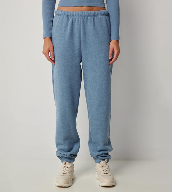 Solid Elastic Waist Baggy Joggers