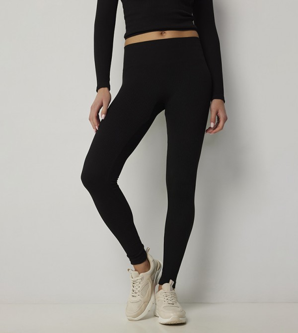 Ribbed Elastic Waist Leggings