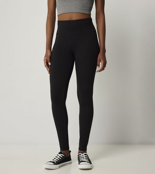 Solid Elastic Waist Leggings