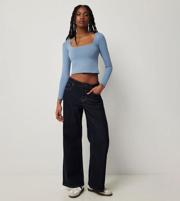 Solid Square Neck Cropped Top