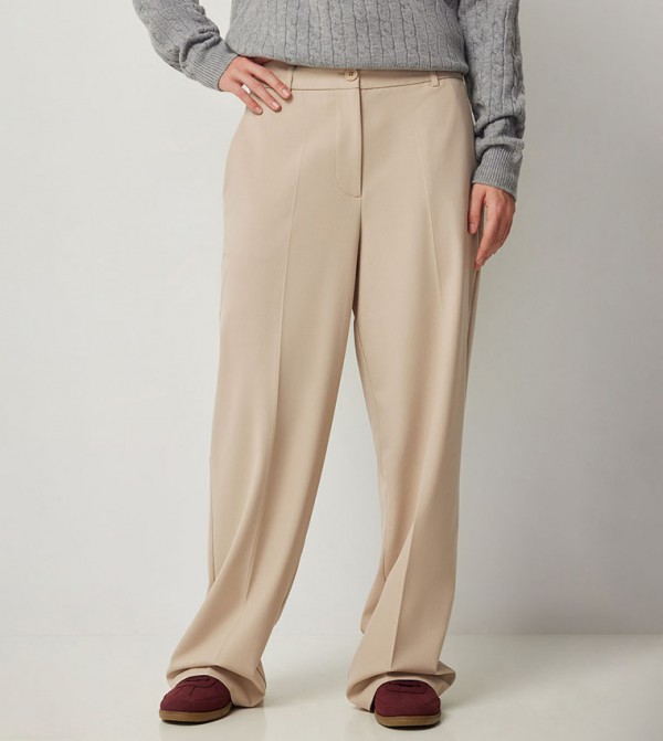 Solid Mid Rise Baggy Trousers