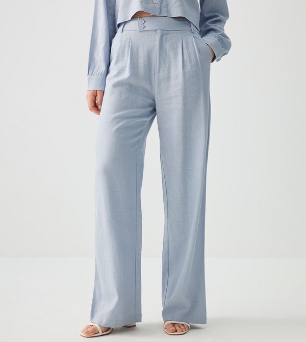 High Rise Linen Blend Pleated Trousers