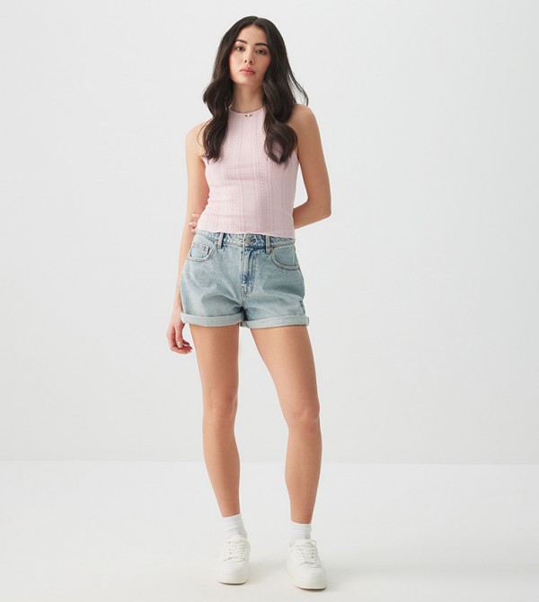 Washed Mom Fit Denim Shorts