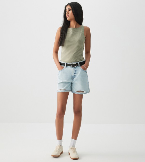 Washed Mom Fit Denim Shorts