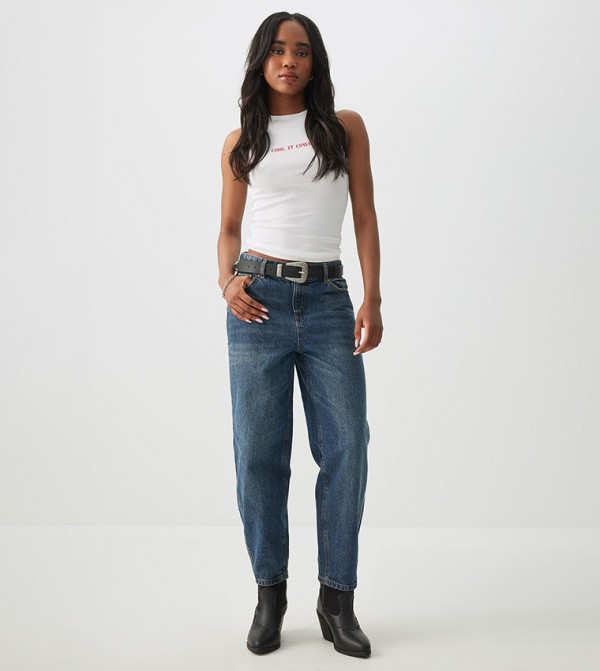 Mid Rise Cropped Barrel Jeans