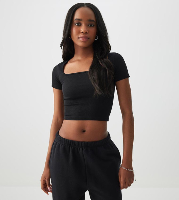 Buy Ardene Seamless Square Neck Crop Top In Black | 6thstreet