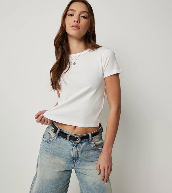 Solid Crew Neck Crop T-Shirt